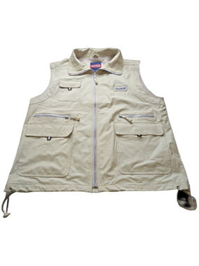 AquaSurf Utility Fishing Vest Mens L Beige Distressed Multi Pocket Outdoor